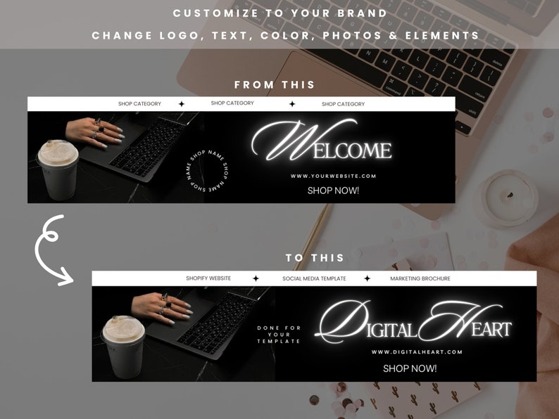 Etsy Banner Template Black Aesthetic Branding Done for You Canva Editable Shop Banner Design Business Shop Mockup Template Sell on Etsy Kit