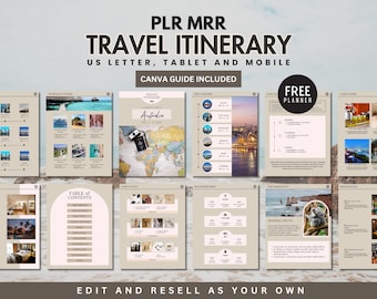 PLR Travel Planner Editable Canva PLR Travel Itinerary Template MRR License Digital Product Resell Rights Mobile Travel Journal Guide