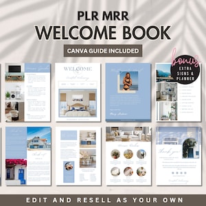 Plantilla de libro de bienvenida de Airbnb PLR Producto digital Canva Paquete de libros de visitas editables Listo para usar Uso comercial Licencia MRR Guía de alquiler de viviendas