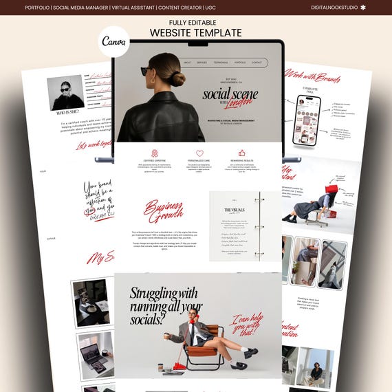 Modern Aesthetic Canva Website Template Social Media Manager Portfolio Marketing Pinterest Inspired Instagram Landing Page Content Creator