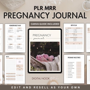 PLR Planner Pregnancy Journal Tracker Checklist Done for you Canva Editable Pregnant Template Private Resell Rights License Digital Product