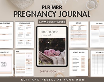 PLR Planner Pregnancy Journal Tracker Checklist Done for you Canva Editable Pregnant Template Private Resell Rights License Digital Product