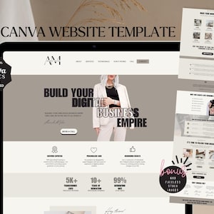 Puede incluir: Una plantilla de sitio web para construir un imperio empresarial digital. La plantilla presenta a una mujer con un blazer blanco, una llamada a la acción para reservar una llamada y un bono de 600 imágenes de stock sin rostro. La plantilla también incluye estadísticas como más de 5.000 transformaciones, más de 10 años de dedicación y una tasa de satisfacción del 99%.