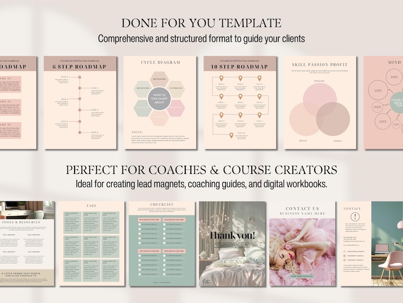 Workbook Template Canva Editable Lead Magnet Coaching Guide Book Course Creator Done for You Pastel Pink eBook Worksheet Digital Download