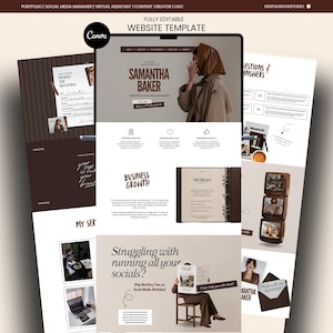 Braune ästhetische Canva-Website-Vorlage, Social-Media-Manager-Portfolio-Marketing, Pinterest-inspirierte Instagram-Landingpage-Content-Ersteller