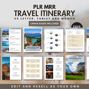 Planejador de viagens digital PLR para revenda, modelo de itinerário de viagem, produto digital PLR, uso comercial com hiperlink, diário de viagem digital