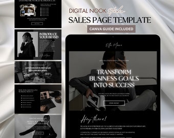 Black Aesthetic Sales Page Template Canva Website Digital Product Seller Marketing Page Course Creator Coach Landing Editable Sale Funnel