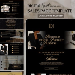 Sales Page Template Canva Website Digital Product Seller Marketing Page Course Creator Coach Landing Editable Black Gold Luxury Sales Funnel