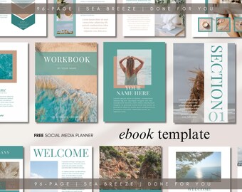 Ebook Template Canva Editable Lead Magnet Coaching Guide Book Course Creator Done for You Sea Aesthetic Workbook Worksheet Digital Download