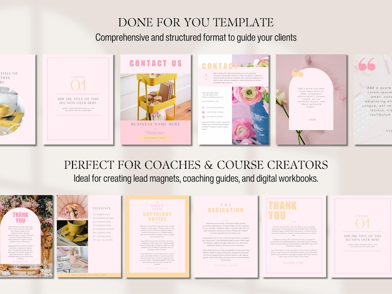 Ebook Template Canva Editable Lead Magnet Coaching Guide Book Course Creator Done for You Pink Modern Workbook Worksheet Digital Download