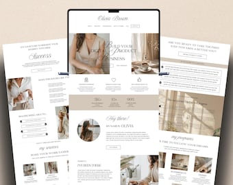 Canva Website Template Coaching Website Beige Neutral Aesthetic Landing Page Course Creator VA Business Web Site Canva One Page Website