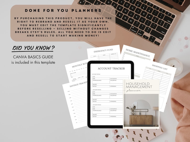 PLR Household Management Planner Template Home Guide Editable Canva House Checklist Guide Tracker Done for you MRR License Digital Product