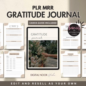 Modello di diario della gratitudine del pianificatore PLR fatto per te Canva modificabile Licenza MRR Rivendita di prodotti digitali Quaderno di lavoro sulla vita Affermazioni positive