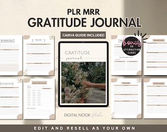 PLR Planner Gratitude Journal Template Done for You Canva Editable MRR License Resell Digital Product Life Workbook Positive Affirmations