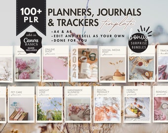 PLR Digital Planner, PLR Journal Tracker Template, Canva Editable Template, Resell Rights Digital Product, mrr Done For You, Commercial Use