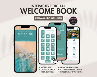 Airbnb Welcome Book, Airbnb Template, Welcome Book Mobile Template, Editable Template Signs, Beach Front Vacation Rental Book, Rental Host