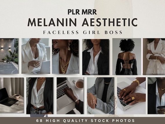 Melanin Aesthetic Business Woman Stock Images Faceless Girl Boss Stock Photo Marketing Luxury PLR MRR AI Branding Social Media Minimalist