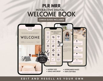 Welcome Book Template Mobile Digital Short Rental Guest Book PLR Digital Product, Editable Airbnb Bundle PLR MRR Done for you Commercial Use