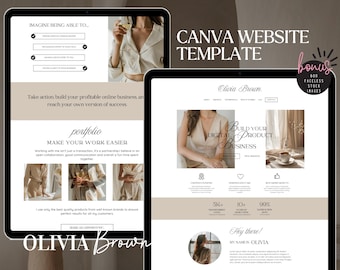 Beige Aesthetic Canva Website Template Coaching Website Landing Page Course Creator VA Business WebSite Canva Neutral Minimalist Theme