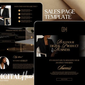 Sales Page Template Canva Website Digital Product Seller Marketing Page Course Creator Coach Landing Editable Black Gold Luxury Sales Funnel
