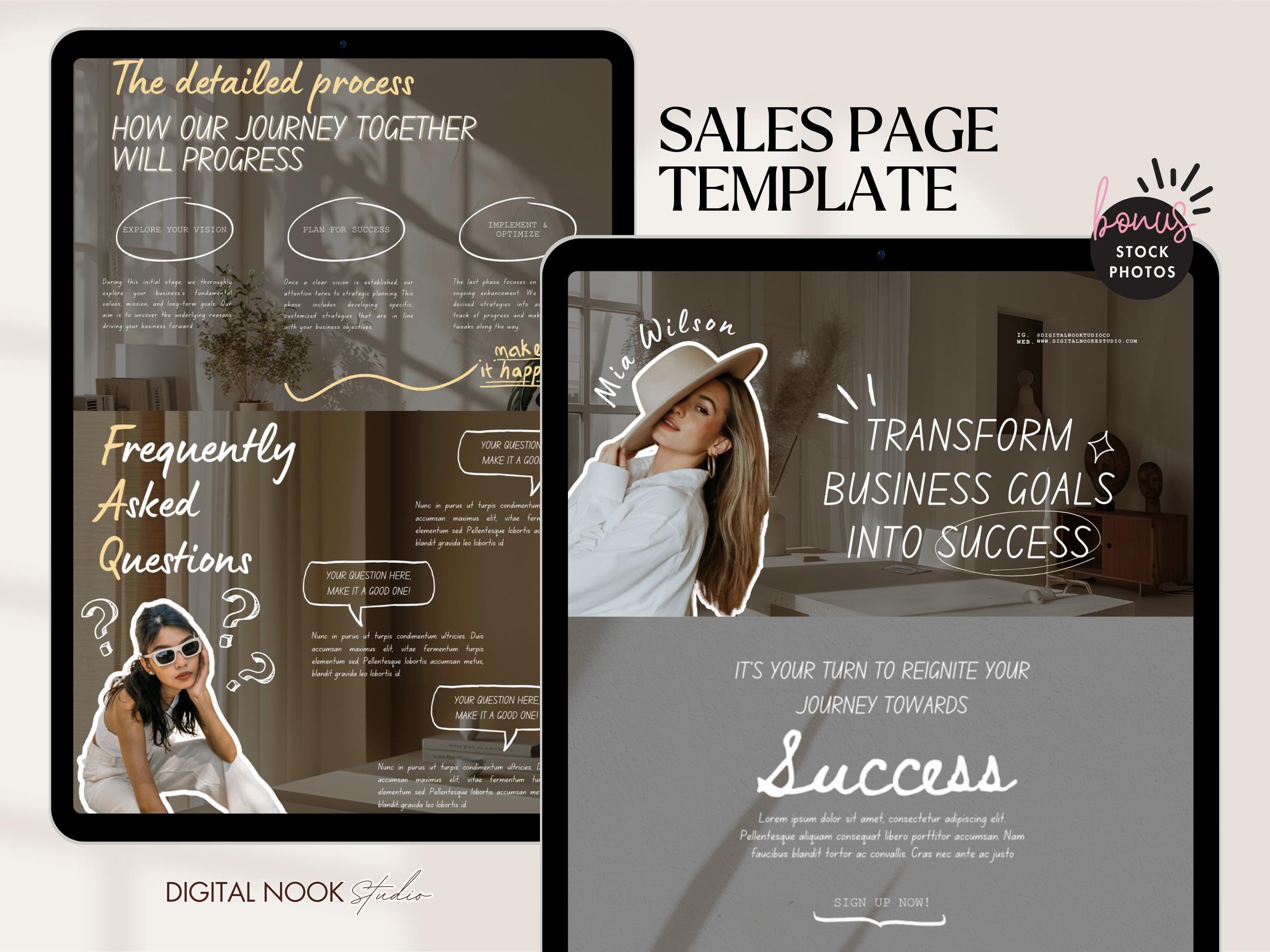 Aesthetic Sales Page Template Done for You Canva Website Neutral Doodle Portfolio Marketing One Page Creator Coach Landing Editable Funnel