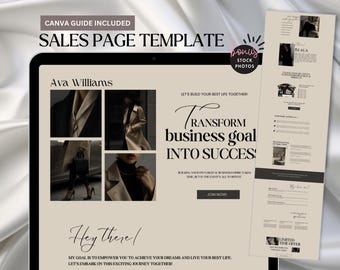 Plantilla de página de ventas lista para usar, estética oscura, sitio web de Canva, vendedor de productos digitales, curso de marketing, coach, página de destino, embudo de ventas editable