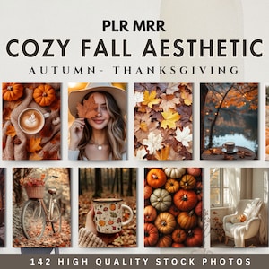 May include: A collage of images showcasing a cozy fall aesthetic with a focus on autumn and Thanksgiving themes. The images include a cup of coffee with fall leaves, a woman holding a leaf, a pile of autumn leaves, a lake with fall foliage, a woman sitting on pumpkins, a bicycle with a basket of fall leaves, a mug with a fall design, a pile of pumpkins, a cozy living room with a window, and a woman with fall leaves in her hair.