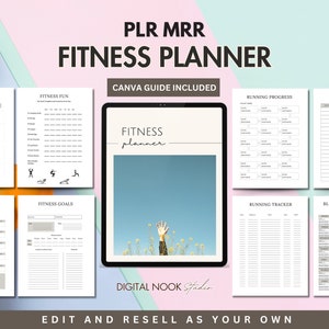 PLR Fitness Planner Template Editable Self Care Journal Weight Loss Daily Wellness Workout Tracker MRR Digital Product Resell Done for you