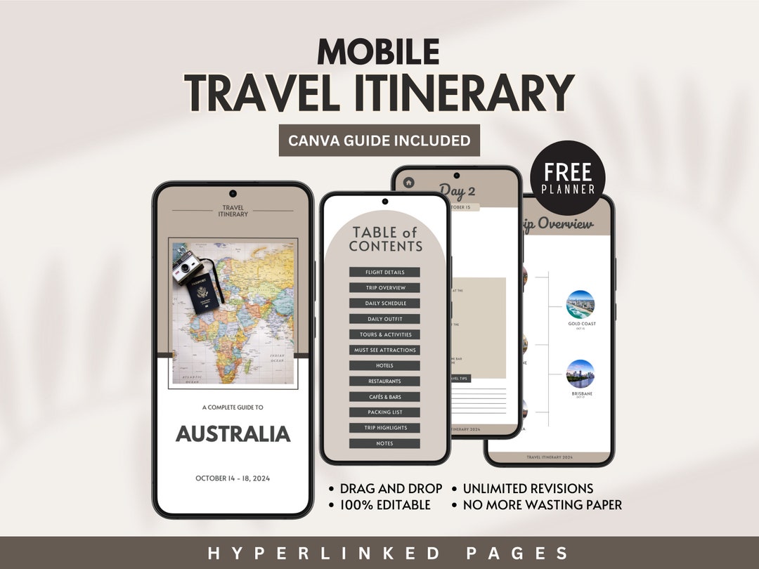 Mobile Travel Itinerary Template Minimalist Travel Schedule Editable ...