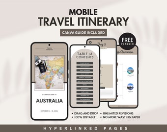 Mobile Travel Itinerary Template Minimalist Travel Schedule Editable Trip Itinerary Aesthetic Digital Travel Guide Planner Weekend Trip