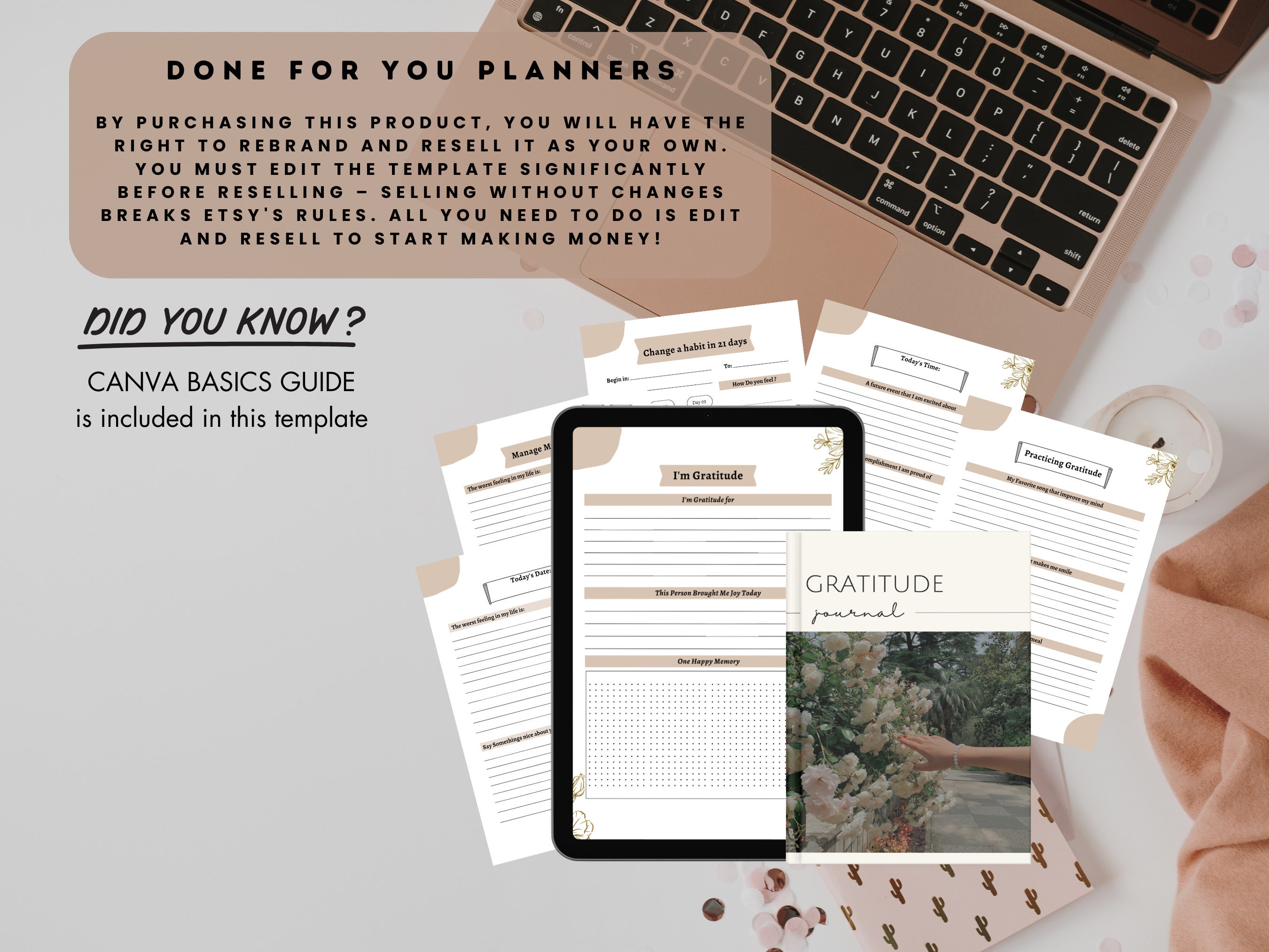 PLR Planner Gratitude Journal Template Done for You Canva Editable MRR ...