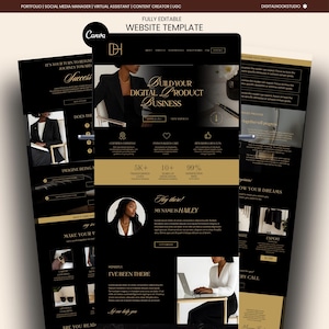 Gold Canva Website Template Consultant Website Black Aesthetic Landing Page Course Creator VA Business Web Site Shopify Page Luxury Website