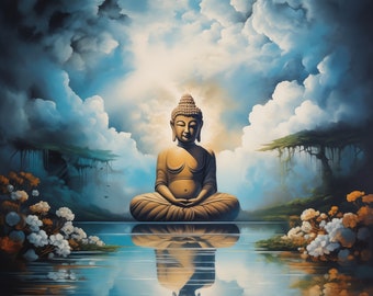 Zen Buddha Painting: Serene Asian Wall Art (Digital Print)