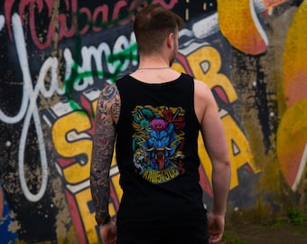 Rawstyle Tanktop (schwarz) – Hardstyle Tanktop – Samurai-Masken-Design – Festival-Tanktop