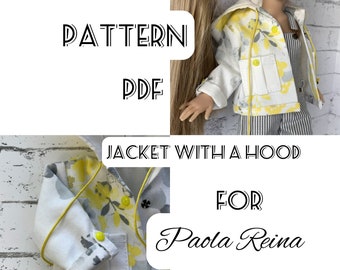 Patrón pdf+tutorial chaqueta con capucha para Paola Reina 32-34 cm