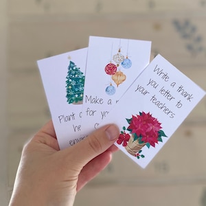 Tarjetas del calendario de Adviento de bondad imprimibles para familias, tareas navideñas durante las vacaciones escolares, lista de deseos de Navidad imprimible, calendario de adviento Chairty