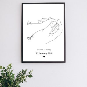 Presente de arte de linha para impressão sob demanda do pai, arte de linha personalizada, arte de impressão personalizada do dia dos pais, decoração de parede de mãos dadas para pai e filho