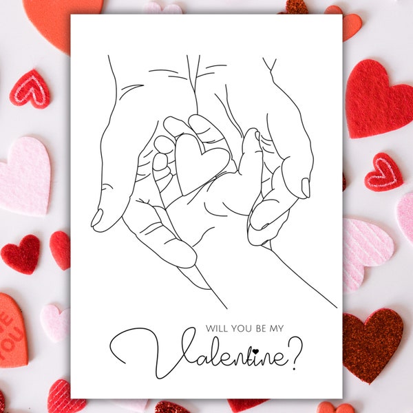 Valentine’s Day Line Art Print Gift From Child, First On Demand Instant Gift Printable, Valentine’s Simple Line Art Gift For Dad or Mum