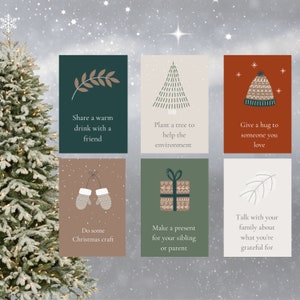 Calendario dell'Avvento della gentilezza Biglietti di Natale per bambini, Attività natalizie per le feste, Lista dei desideri di Natale stampabile, Biglietti cristiani Chairty