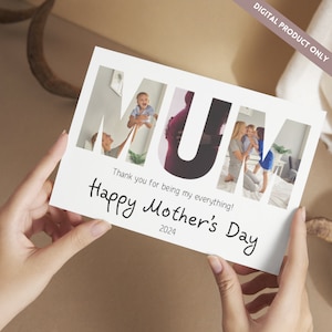 Custom Mum Photo Collage TEMPLATE, Gift for Mother, Mother&#39;s Day Gift, Birthday Present For Mom, Edit Yourself DIY Download, Canva Template