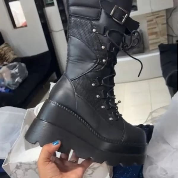 Women High Boots Cosplay Mid-calf Boots High Platform Wedges Boots 2023 Autumn Winter New Designer Gothic Shoes for Women Botas