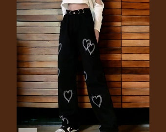 Streetwear Fashion Women Black Wide Leg Jeans Spring Autumn Korean Casual Pants Hip Hop Harajuku Caring Loose Straight Trousers