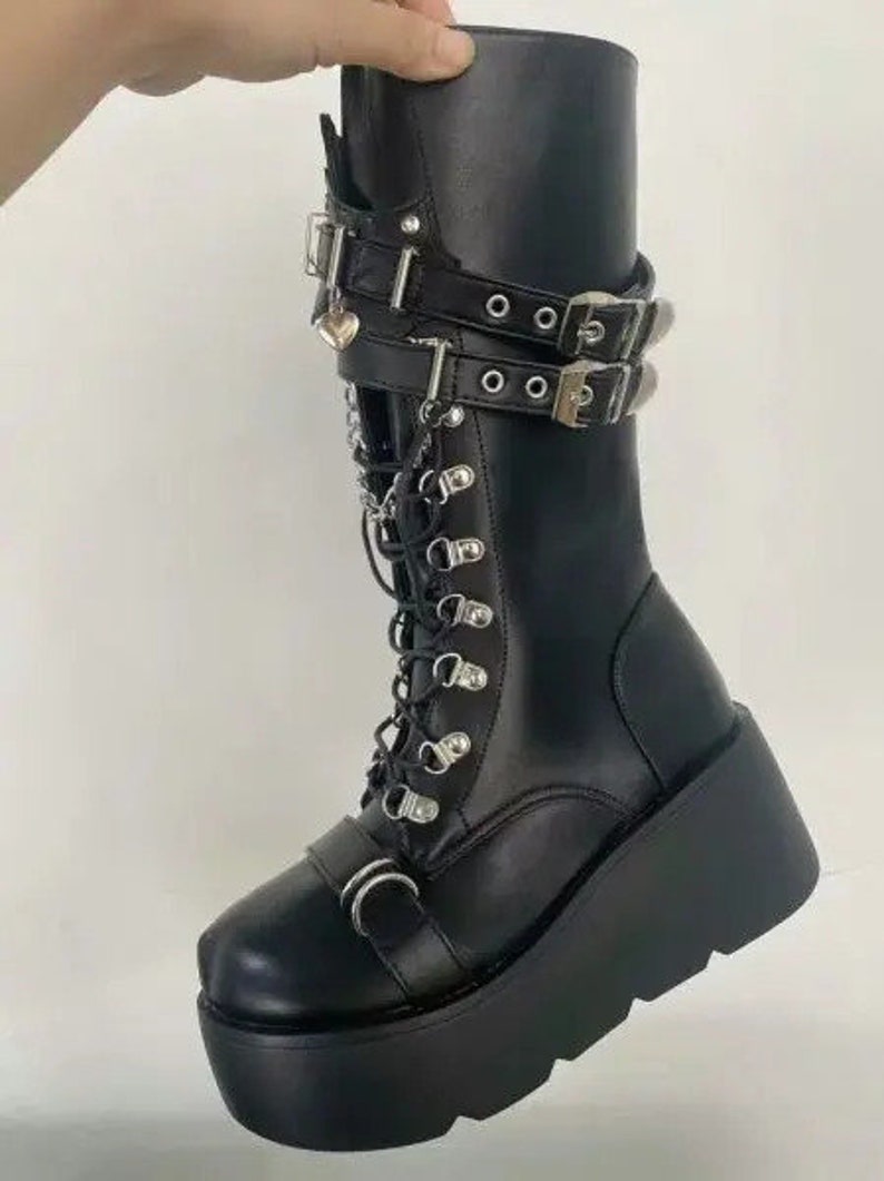 Metal Buckle Chunky Platform Punk Boots Women 2023 Winter Gothic Thick ...