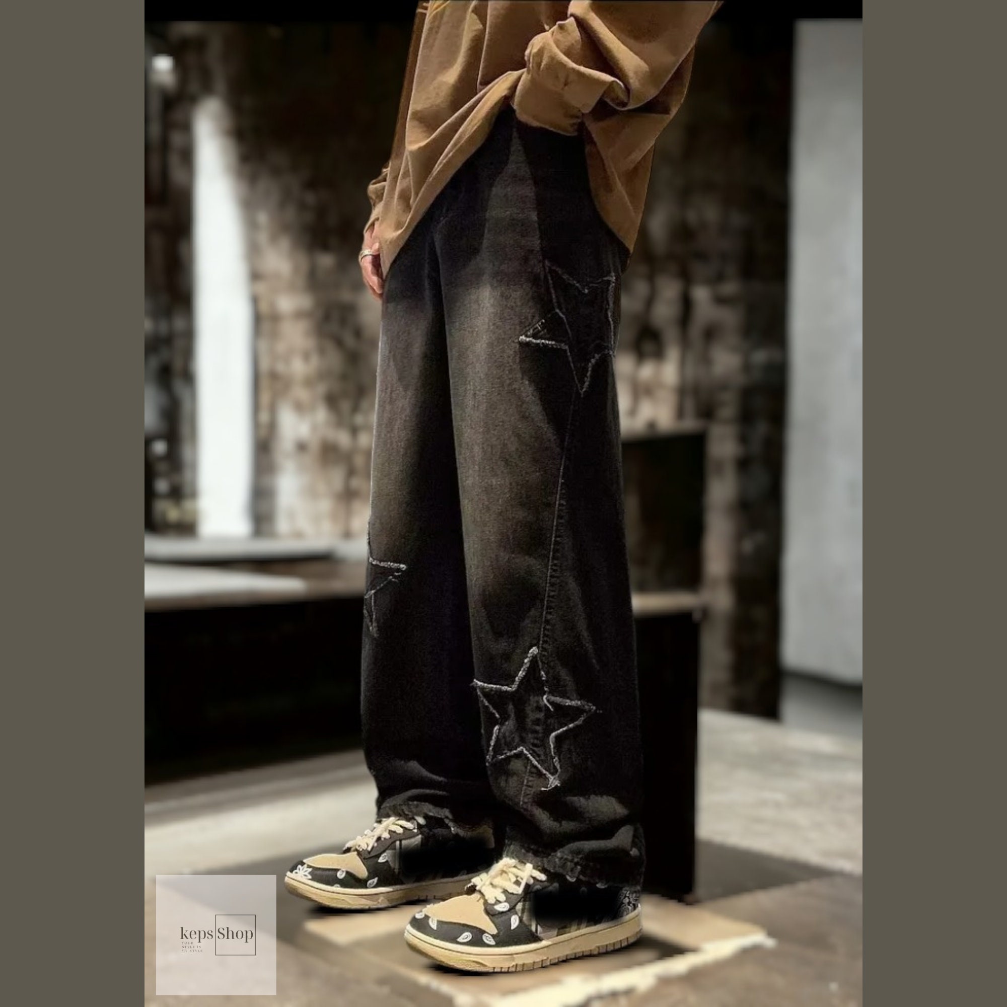 QBO Men's Vintage Graffiti Hip Hop Style Baggy Jeans India | Ubuy