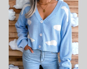 Autumn And Winter New White Cloud Knitted Cardigan Sweater For Women 2024 Female Loose Long-Sleeved Sweaters Sweter Damski