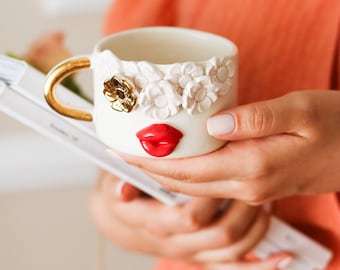 Handgefertigte Keramik Kaffeetasse, 24K vergoldete Keramik mug, Geschenk für Valentinstag, Geschenk für Mutter, Herzenswärme Kaffeetasse