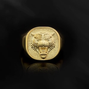 14K Gold Tiger Ring For Men, 18K Solid Gold Tiger Head Ring, Gifts For Husband, 10K Gold Animal Statement Rings, Unique Gift For Fathers Day