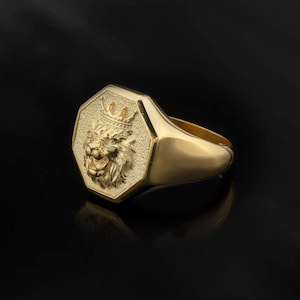 14K Gold Lion Head Rings For Men, 18K King&#39;s Crown Lion Ring, Gifts For Husband, 10K Pinky Finger Rings For Men, Unique Gift For Fathers Day