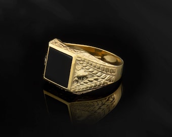 bahamut Baphomet Black Gemstone Ring Sigil of Lucifer Satan