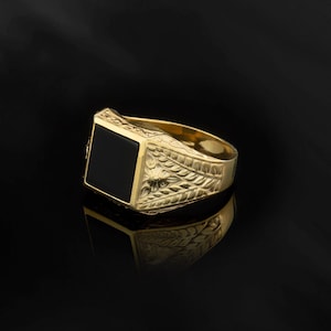 18K Gold Black Onyx Ring For Men, 10K Pinky Finger Onyx Man Ring, Gift For Men, 14K Gold Square Black Onyx Ring, Unique Gift For Fathers Day